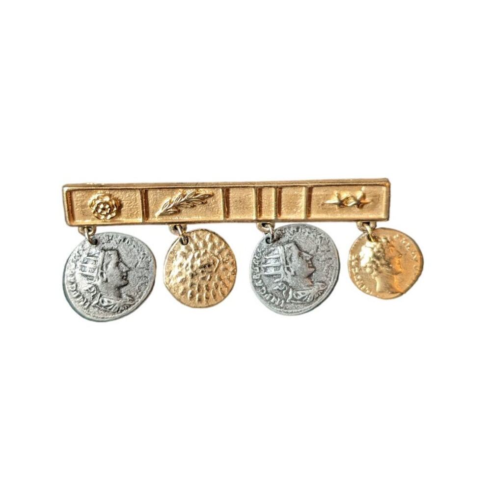 Vintage Military-Inspired Costume Coin Brooch Pin